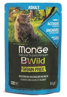 Пауч Monge Cat BWild Grain Free для взрослых кошек из анчоусов с овощами, 85гр