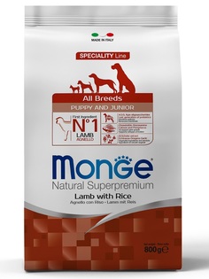 Корм Monge Dog Speciality Puppy&Junior &quot;Ягненок с рисом&quot; для щенков всех пород, 800гр