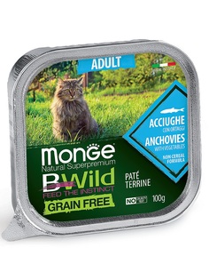Консервы Monge Cat BWild Grain Free беззерновые для взрослых кошек из анчоусов с овощами, 100гр