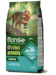 Корм Monge Cat BWild Grain Free беззерновой для стерилизованных кошек из тунца, 1,5кг