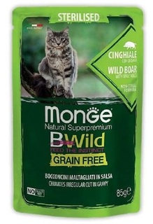 Пауч Monge Cat BWild Grain Free для стерилизованных кошек из мяса дикого кабана с овощами, 85гр