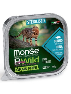 Консервы Monge Cat BWild Grain Free беззерновые для стерилизованных кошек из тунца с овощами, 100гр