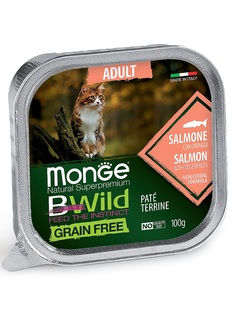 Консервы Monge Cat BWild Grain Free беззерновые для взрослых кошек из лосося с овощами, 100гр
