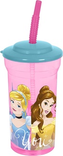 Стакан прозрачный с соломинкой и крышкой Stor &quot;Принцессы&quot;, 460мл