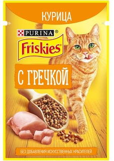 Влажный корм Friskies для взрослых кошек, с курицей и гречкой в подливе, 75гр
