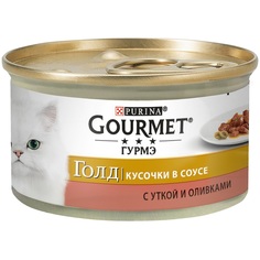 Влажный корм Gourmet Гурмэ Голд Кусочки в соусе для кошек, с уткой и оливками, 85гр