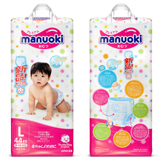 Японские подгузники-трусики Manuoki L 9-14кг, 44шт.