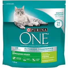 Сухой корм Purina ONE для домашних кошек с индейкой и цельными злаками, 1,5кг