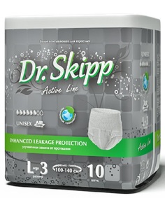 Подгузники-трусы для взрослых Dr. Skipp Active Line L-3, 100-140см, 10шт. Dr.Skipp