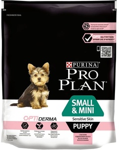 Сухой корм Purina Pro Plan для щенков мелких и карликовых пород с чувствительной кожей, лосось и рис, 700гр