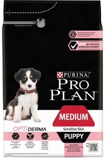 Сухой корм Purina Pro Plan для щенков средних пород с чувствительной кожей, лосось, 3кг