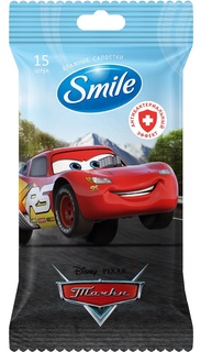 Детские влажные салфетки Smile Disney Cars антибактериальные (в ассорт.), 15шт.
