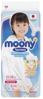 Японские подгузники-трусики Moony для девочек XXL, 13-28кг, 26шт.
