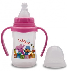 Бутылочка для кормления с ручками Baby Land с узким горлышком и силиконовой соской (цвета в ассорт.), 150мл Apollo