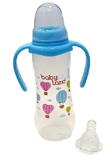 Бутылочка для кормления с ручками Baby Land с узким горлышком и силиконовой соской (цвета в ассорт.), 240мл Apollo