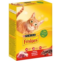 Сухой корм Friskies для взрослых кошек с мясом, курицей и печенью, 400гр
