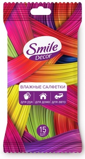 Влажные салфетки Smile Decor, с клапаном, 15шт.