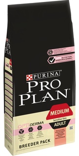 Корм сухой Purina Pro Plan для взрослых собак средних пород с чувствительной кожей, лосось и рис, 18кг