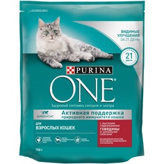 Сухой корм Purina ONE для взрослых кошек с говядиной и пшеницей, 750гр