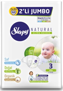 Подгузники Sleepy Natural Midi 3, 4-9кг, 68шт.