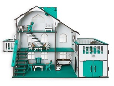 Сборный кукольный домик Эlen Toys с террасой и мебелью, зеленый