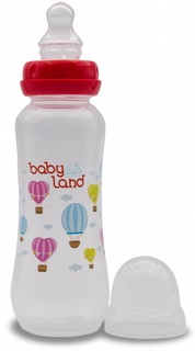 Бутылочка для кормления Baby Land ортодонтическая с узким горлышком и силиконовой соской (цвета в ассорт.), 240мл Apollo