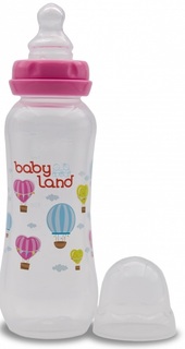 Бутылочка для кормления Baby Land ортодонтическая с узким горлышком и силиконовой соской (цвета в ассорт.), 240мл Apollo