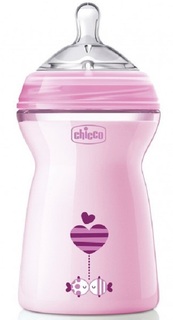 Бутылочка Chicco Natural Feeling с силиконовой соской, 6мес.+, 330мл, розовая