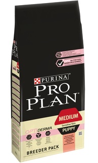 Сухой корм ProPlan для щенков средних пород с чувствительной кожей, лосось и рис, 18кг