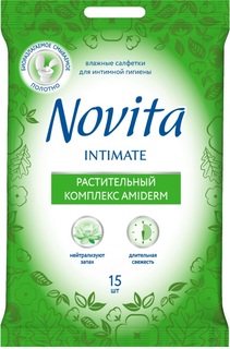 Влажные салфетки Novita Soft Intimate с комплексом Armiderm, 15шт.