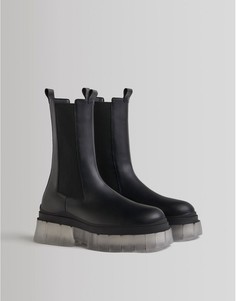 Черные массивные ботинки челси на полупрозрачной подошве Bershka-Черный цвет