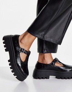 Черные туфли на массивной подошве с имитацией кожи крокодила schuh Leighton-Черный цвет