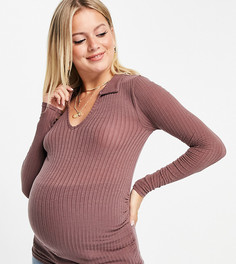 Коричневое облегающее поло в рубчик с длинными рукавами ASOS DESIGN Maternity-Коричневый цвет