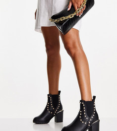 Черные ботинки для широкой стопы на каблуке с отделкой искусственным жемчугом Miss KG-Черный цвет