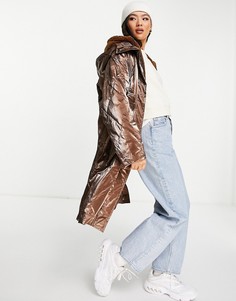 Двухслойное стеганое пальто коричневого цвета с отделкой из искусственного меха Jayley-Коричневый цвет