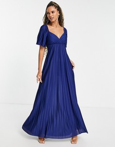 Темно-синее плиссированное платье макси с коротким рукавом и перекрученным дизайном на спине ASOS DESIGN-Голубой