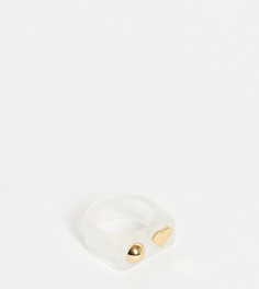 Белое полимерное кольцо с золотым шариком и сердцем DesignB Curve-Белый