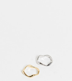 Набор из 2 литых колец из комбинированных металлов DesignB London Curve-Разноцветный