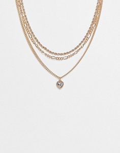 Золотистое ожерелье в несколько рядов с подвеской-кристаллом в форме сердца Topshop-Золотистый