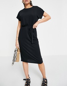 Черное меланжевое трикотажное платье миди с поясом JDY-Черный цвет