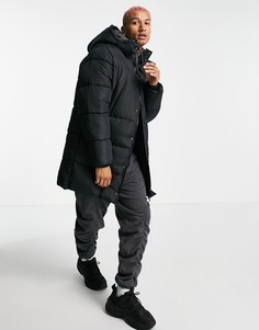 Черный удлиненный пуховик со съемным капюшоном ASOS DESIGN-Черный цвет