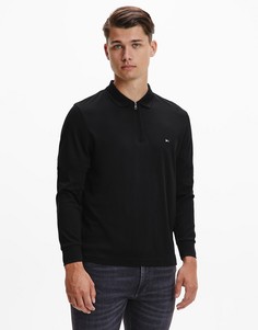 Черное поло узкого кроя с логотипом-флагом, молнией и длинными рукавами Tommy Hilfiger-Черный цвет