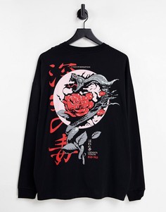 Черный oversized-лонгслив с принтом змеи спереди и сзади ASOS DESIGN-Черный цвет
