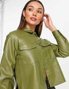 Укороченная рубашка из искусственной кожи оливкового цвета Vero Moda-Зеленый цвет
