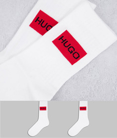 Набор из 2 пар белых носков в рубчик с контрастным прямоугольным логотипом HUGO-Белый