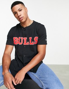 Черная рубашка в стиле бейсбольной формы с логотипом команды "Chicago Bulls" New Era-Черный цвет