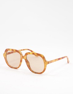 Большие солнцезащитные очки в стиле 70-х в черепаховой оправе с со светло-коричневыми линзами ASOS DESIGN-Коричневый цвет