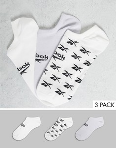 Набор из 3 пар белых невидимых носков с логотипом Reebok-Белый