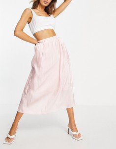 Розовая атласная юбка миди с плиссировкой TFNC-Розовый цвет