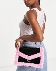 Черно-розовая сумка через плечо из искусственной кожи и отделкой искусственным мехом под овчину Skinnydip-Черный цвет